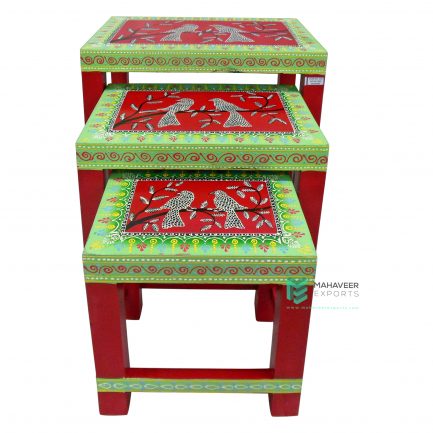 Wooden Hand Painted Nesting Stools Set of 3 - ME10574