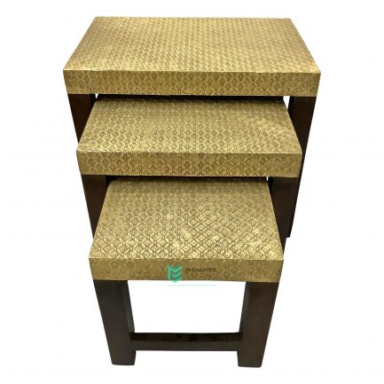 Wooden Brass Fitted Nesting Stools Set of 3 - ME10613