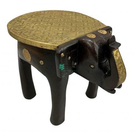 Wooden Brass Fitted Elephant Stool - ME10616