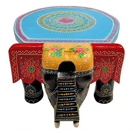 Wooden Fine Painted Elephant Stool - ME10694
