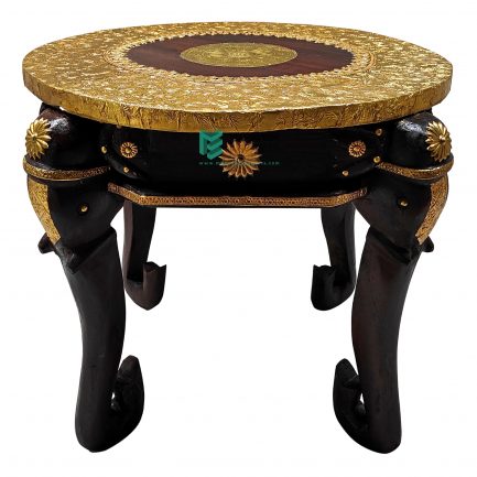 Wooden Brass Fitted Elephant Trunk Leg Stool - ME10713