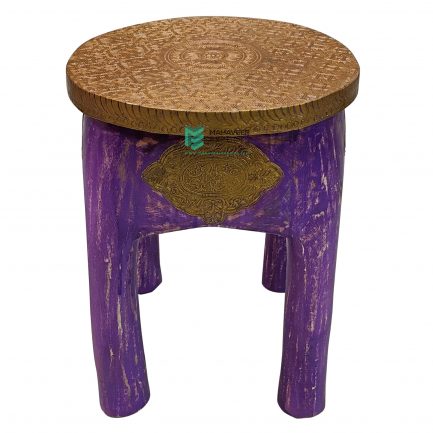 Purple Distressed Wooden Brass Fitted Stool – ME10722
