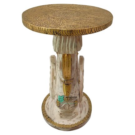 Wooden Swan Shaped Stool Brass Fitted White Distressed Finish - ME210339