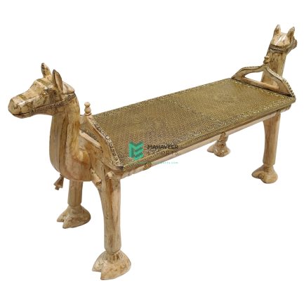 Wooden Two Face Camel Bench Brass Fitted & White Distress Finish - ME210347