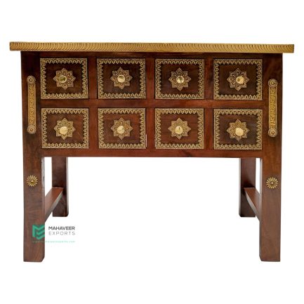 Wooden Brass Fitted Eight Drawer Console Table - ME210349