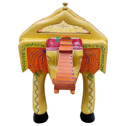 Wooden Bench Elephant Hand Painted Single Face - ME210359