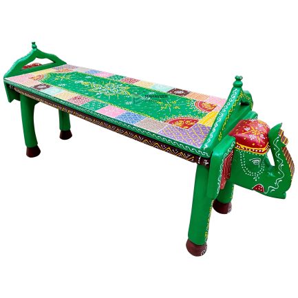 Wooden Bench Elephant Hand Painted - ME210364