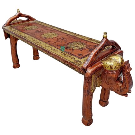 Wooden Elephant Bench Hand Painted Copper & Gold Finish - ME210367