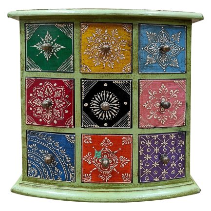 Wooden Mini Chest with Nine Drawer Hand Painted - ME210402
