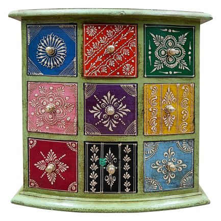 Wooden Mini Chest with Nine Drawer Hand Painted - ME210403