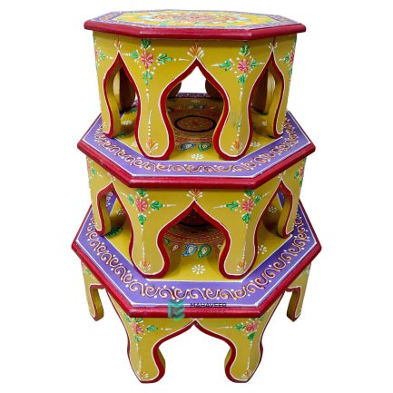 Wooden Bajot Octagon Shape Set of 3 Hand Painted – ME210413