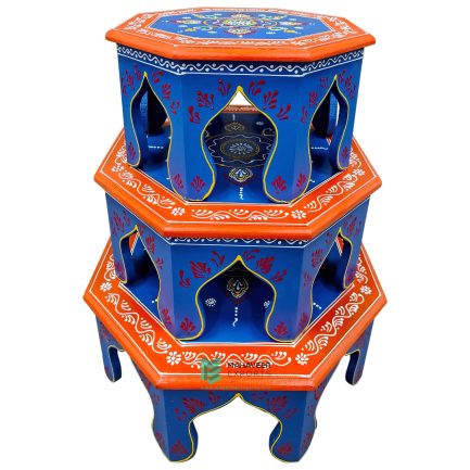 Wooden Bajot Octagon Shape Set of 3 Hand Painted – ME210414