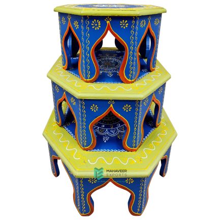 Wooden Bajot Octagon Shape Set of 3 Hand Painted – ME210415