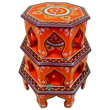 Wooden Bajot Octagon Shape Set of 3 Hand Painted – ME210416