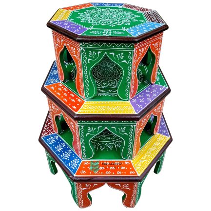 Wooden Bajot Octagon Shape Set of 3 Hand Painted – ME210417