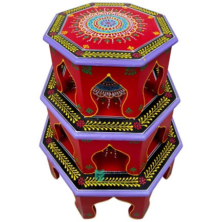 Wooden Bajot Octagon Shape Set of 3 Hand Painted – ME210418