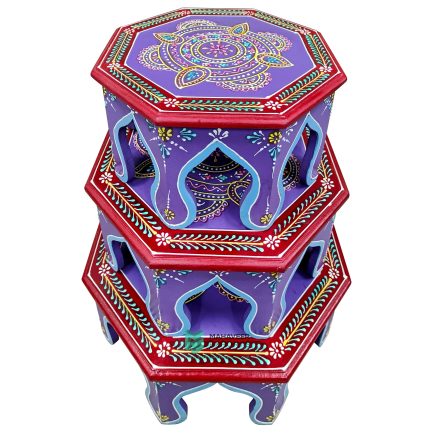 Wooden Bajot Octagon Shape Set of 3 Hand Painted – ME210419