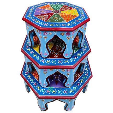 Wooden Bajot Octagon Shape Set of 3 Hand Painted – ME210420