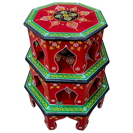 Wooden Bajot Octagon Shape Set of 3 Hand Painted – ME210421