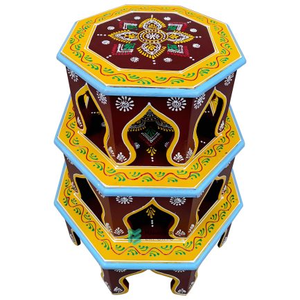 Wooden Bajot Octagon Shape Set of 3 Hand Painted – ME210422