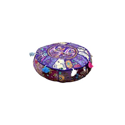 Indian Vintage Kantha Handmade Patchwork Pouf Floor Cushion Gaddi Blue - ME240090041-1