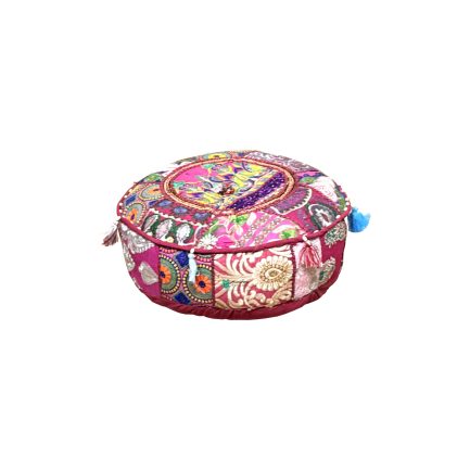 Indian Vintage Kantha Handmade Patchwork Pouf Floor Cushion Gaddi Pink - ME240090041-4
