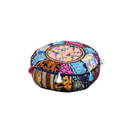 Indian Vintage Kantha Handmade Patchwork Pouf Floor Cushion Gaddi Dark Blue - ME240090041-5
