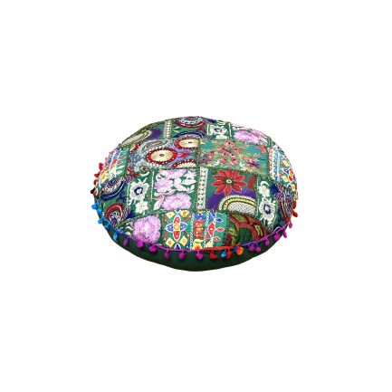 Indian Vintage Kantha Handmade Patchwork Floor Cushion Gaddi Green - ME240090043