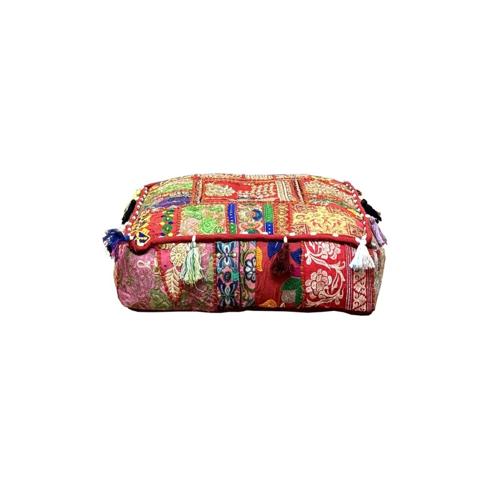 Indian Vintage Kantha Handmade Patchwork Square Floor Cushion Gaddi Pink - ME240090044-1