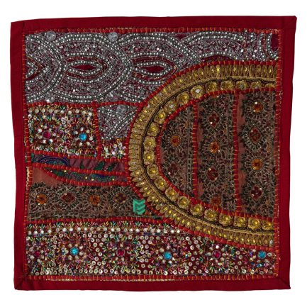 Indian Neck Design Embroidery Designer Cushion Cover Red - ME240019530-7