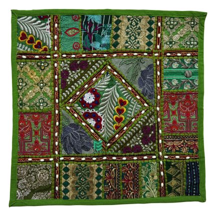 Indian Patchwork Embroidery Designer Cushion Cover Green - ME240033011-2