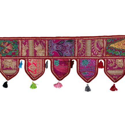 Indian Handmade Traditional Embroidered Door Hanging / Cotton Toran Red - ME240039023-1