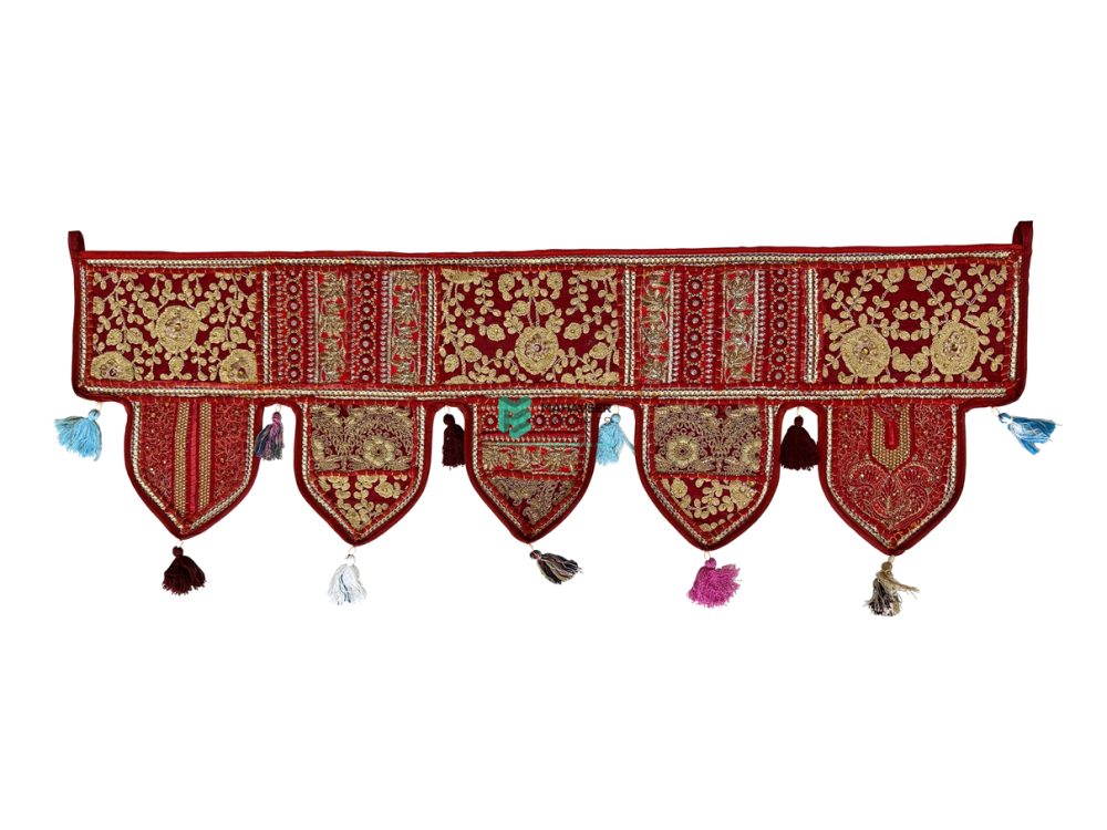 Indian Handmade Traditional Embroidered Door Hanging/Cotton Toran Maroon - ME240039023-3