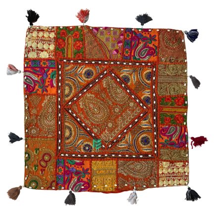 Indian Patchwork Embroidery Cushion Cover Orange - ME240054008-5