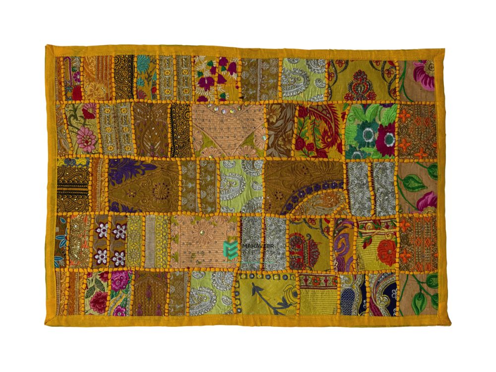 Indian Handmade Embroidery Patchwork Design Cotton Wall Hanging/Tapestry Yellow - ME240075026-3