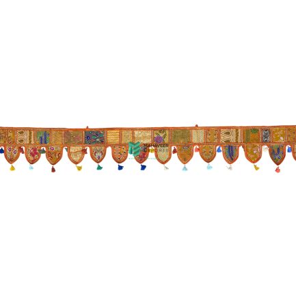 Indian Traditional Embroidered Door Hanging/ Toran Orange & Yellow - ME240111022-1