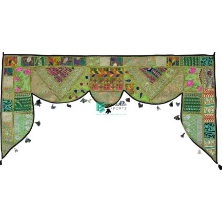 Indian Handmade Embroidered Door Hanging/Cotton Toran Light Green - ME240120019-2