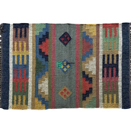 Indian Handloom Hand-woven Mats, Durries, Carpet and Area Rug Jute Kilim Multicolor - ME24017106-5
