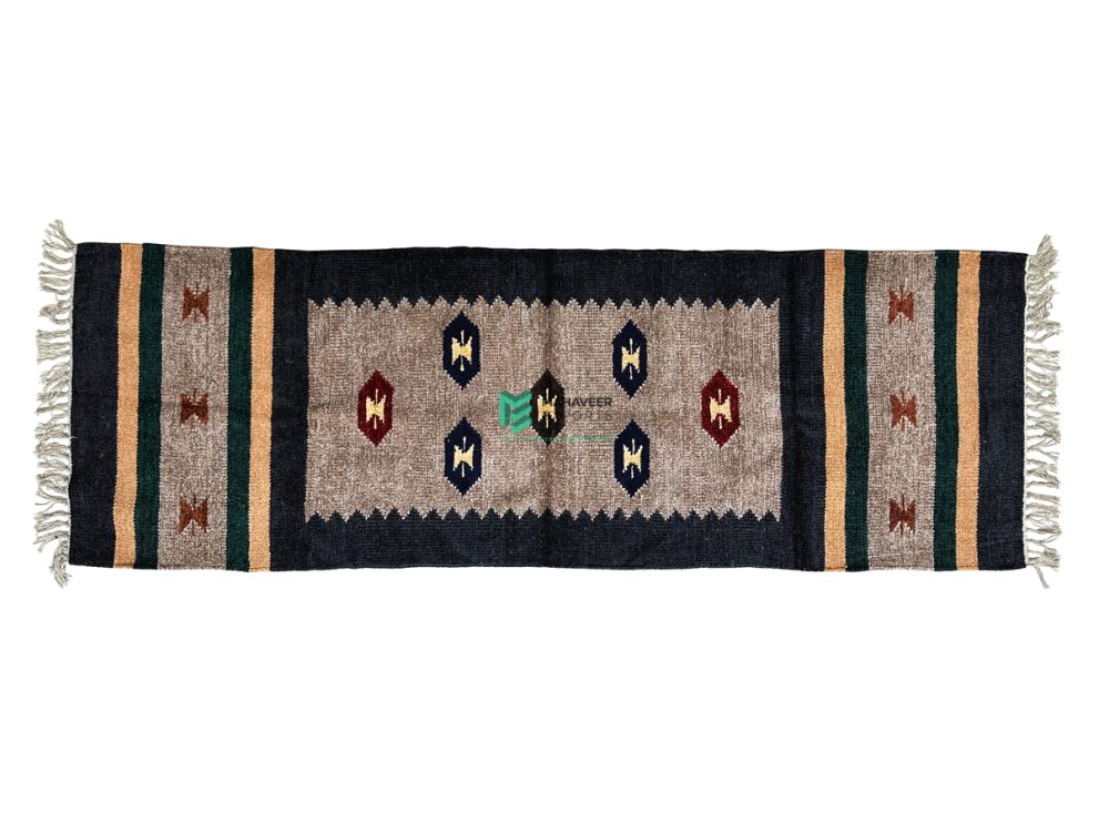 Indian Handloom Hand-woven Mats, Durries, Carpet and Area Rug Cotton Chenille Black - ME240198035-2