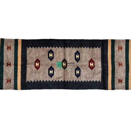Indian Handloom Hand-woven Mats, Durries, Carpet and Area Rug Cotton Chenille Black - ME240198035-2