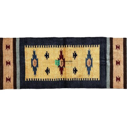 Indian Handloom Hand-woven Mats, Durries, Carpet and Area Rug Cotton Chenille Black & Orange - ME240198035-4