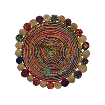 Indian Handloom Hand-woven Mats, Durries, Carpet and Area Rug Jute Braided Multicolor - ME240249617-3