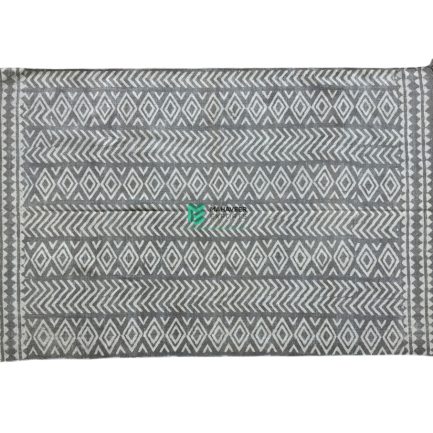 Indian Handloom Hand-woven Mats, Durries, Carpet and Area Rug Cotton Printed Grey & White - ME240288047-4