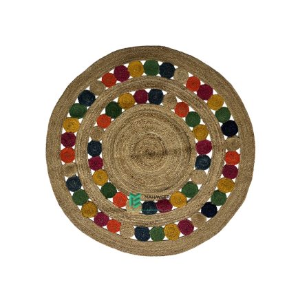 Indian Handloom Hand-woven Mats, Durries, Carpet and Area Rug Jute Braided Multicolor - ME240390018-1