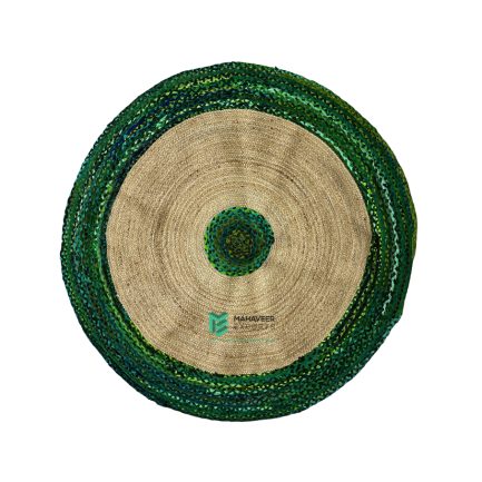 Indian Handloom Hand-woven Mats, Durries, Carpet and Area Rug Jute Braided Green - ME240390018-3