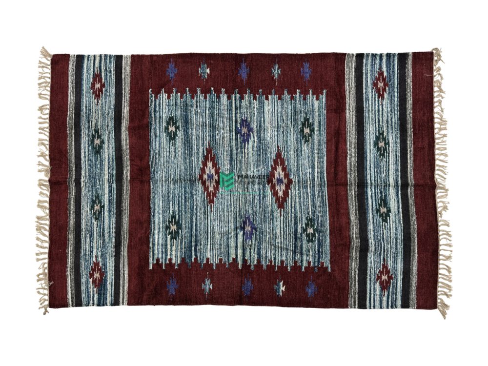 Indian Handloom Hand-woven Mats, Durries, Carpet and Area Rug Cotton Chenille Multicolor - ME240396034-1