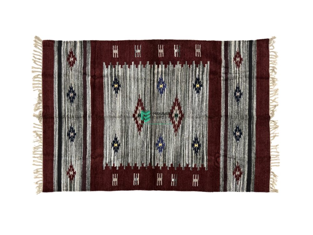 Indian Handloom Hand-woven Mats, Durries, Carpet and Area Rug Cotton Chenille Multicolor - ME240396034-3