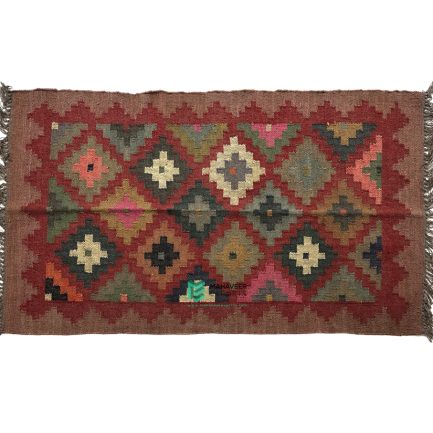 Indian Handloom Hand-woven Mats, Durries, Carpet and Area Rug Jute Kilim Multicolor - ME24042754-1