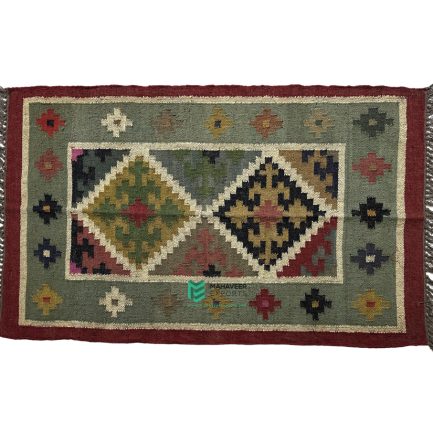 Indian Handloom Hand-woven Mats, Durries, Carpet and Area Rug Jute Kilim Multicolor - ME24042754-2