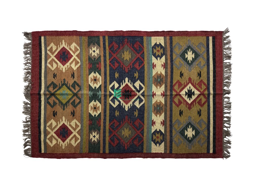 Indian Handloom Hand-woven Mats, Durries, Carpet and Area Rug Jute Kilim Multicolor - ME24068403-5
